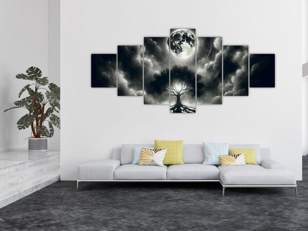 Obraz - Černobílý strom v úplňku (210x100 cm)