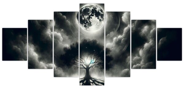 Obraz - Černobílý strom v úplňku (210x100 cm)