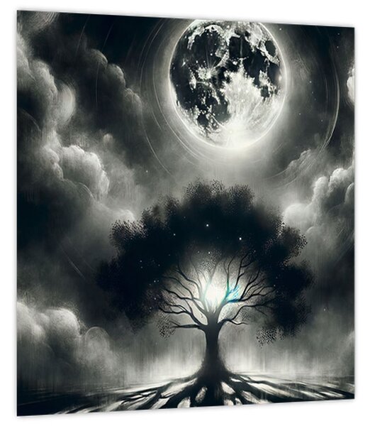 Obraz - Černobílý strom v úplňku (30x30 cm)