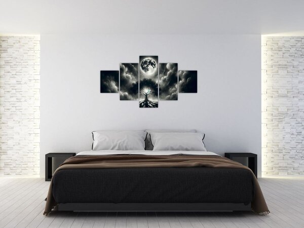 Obraz - Černobílý strom v úplňku (125x70 cm)