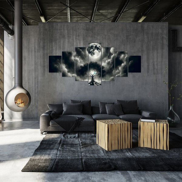 Obraz - Černobílý strom v úplňku (210x100 cm)