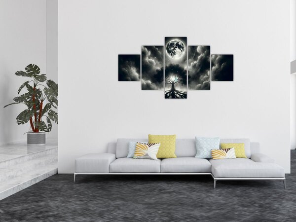 Obraz - Černobílý strom v úplňku (125x70 cm)