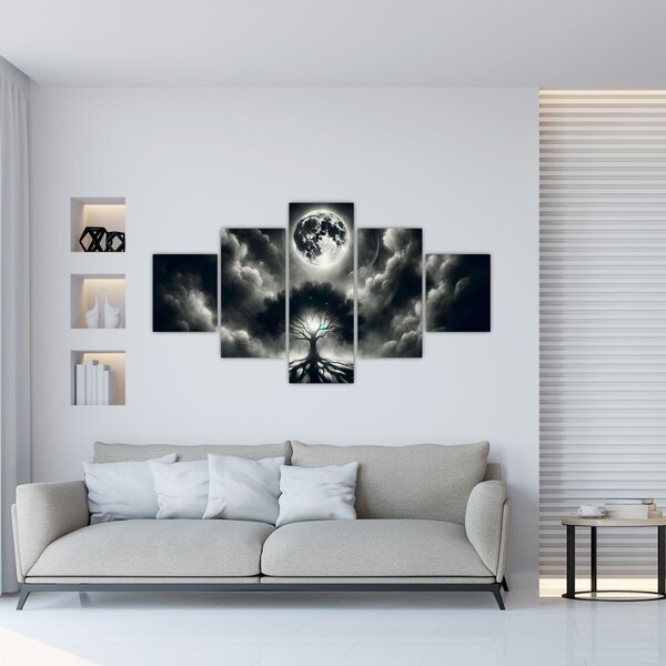 Obraz - Černobílý strom v úplňku (125x70 cm)