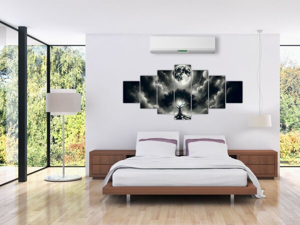 Obraz - Černobílý strom v úplňku (210x100 cm)