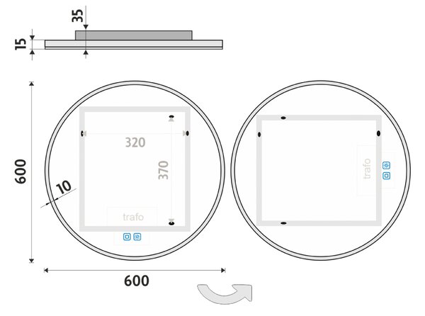 Nimco Kulaté LED zrcadlo 26W, ø 60 cm se dvěma dotykovými senzory