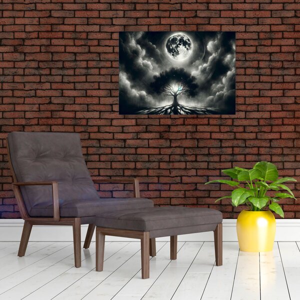 Obraz - Černobílý strom v úplňku (70x50 cm)