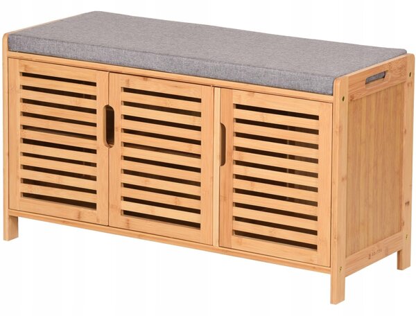 Botník s **sedákem** AD.CON bambusový 50x90x35 šedý sedák