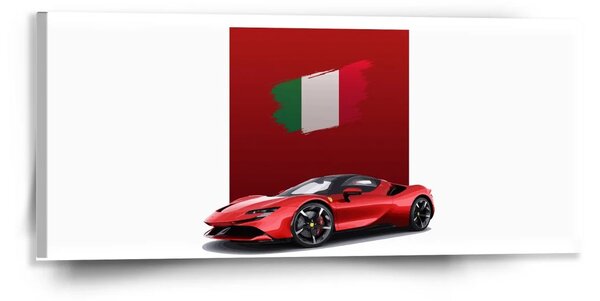 Sablio Obraz Ferrari Italská vlajka na červeném bloku - 110x50 cm