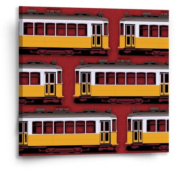 Sablio Obraz Lisabonské historické tramvaje Červený Pattern - 50x50 cm