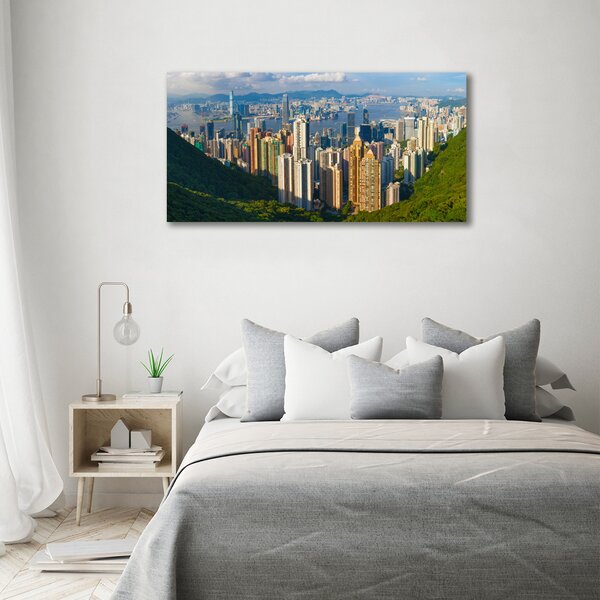 Foto obraz sklo tvrzené Hongkong panorama osh-90238708