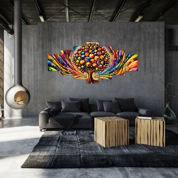 Obraz - Barevný strom s jablky (210x100 cm)