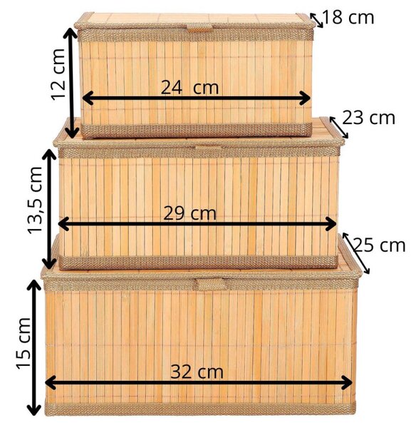 Bambusové úložné boxy 3ks SPRINGOS HA0153 světle hnědé
