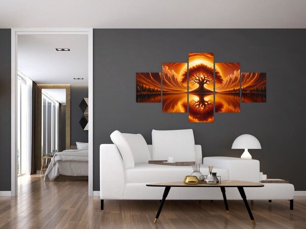 Obraz - Strom v krvavém slunci (125x70 cm)