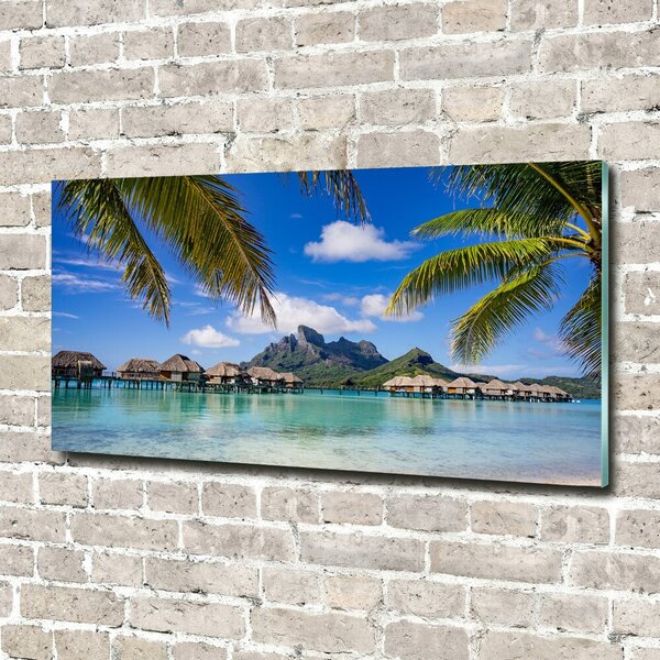 Foto obraz sklo tvrzené Palmy na Bora Bora osh-90274909