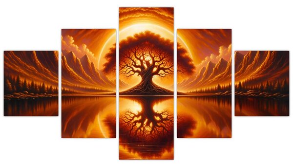 Obraz - Strom v krvavém slunci (125x70 cm)
