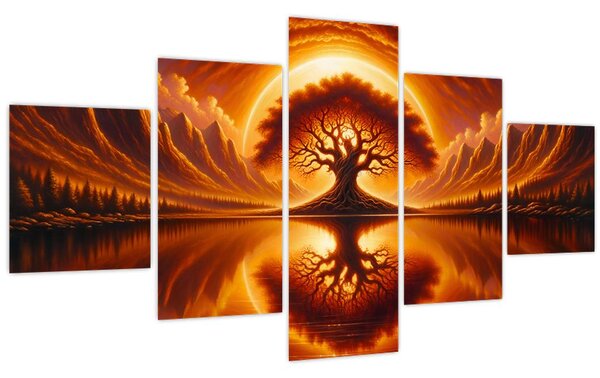 Obraz - Strom v krvavém slunci (125x70 cm)