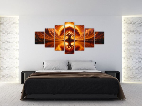 Obraz - Strom v krvavém slunci (210x100 cm)
