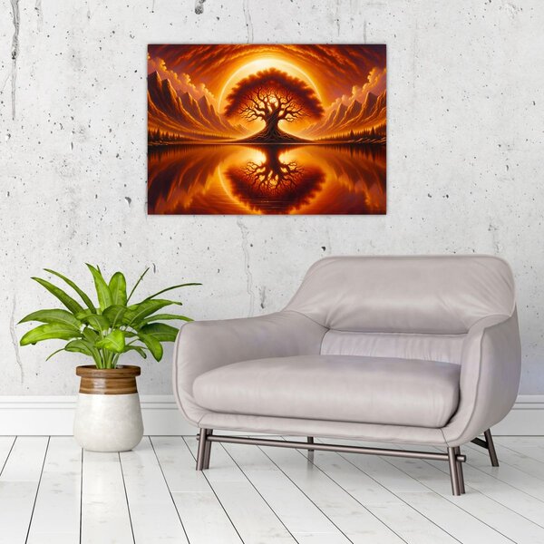 Obraz - Strom v krvavém slunci (70x50 cm)
