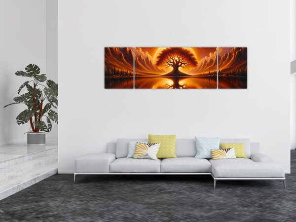 Obraz - Strom v krvavém slunci (170x50 cm)