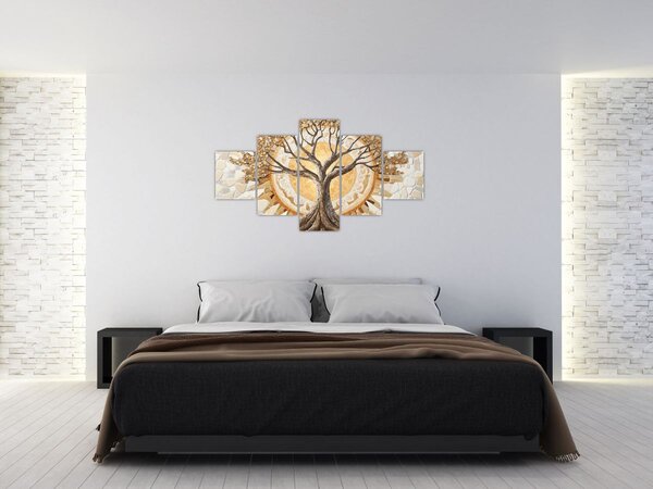 Obraz - Zlatý strom života v mozaice (125x70 cm)