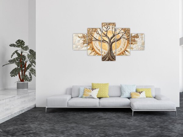 Obraz - Zlatý strom života v mozaice (125x70 cm)