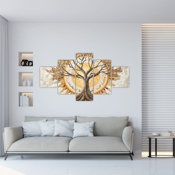 Obraz - Zlatý strom života v mozaice (125x70 cm)