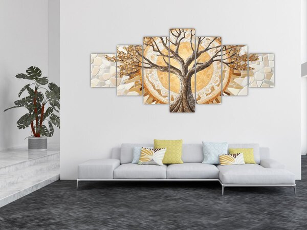 Obraz - Zlatý strom života v mozaice (210x100 cm)