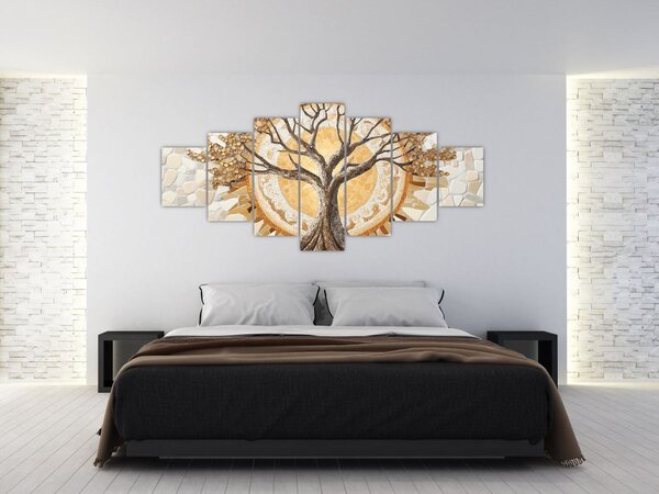 Obraz - Zlatý strom života v mozaice (210x100 cm)