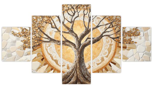 Obraz - Zlatý strom života v mozaice (125x70 cm)