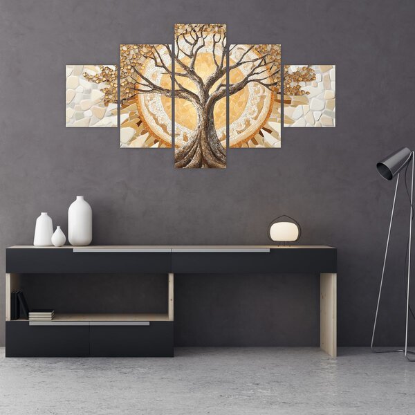 Obraz - Zlatý strom života v mozaice (125x70 cm)