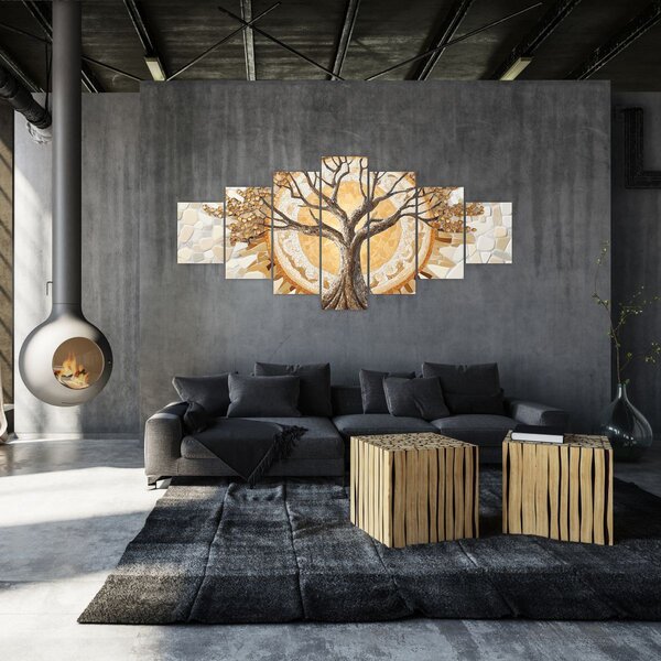 Obraz - Zlatý strom života v mozaice (210x100 cm)