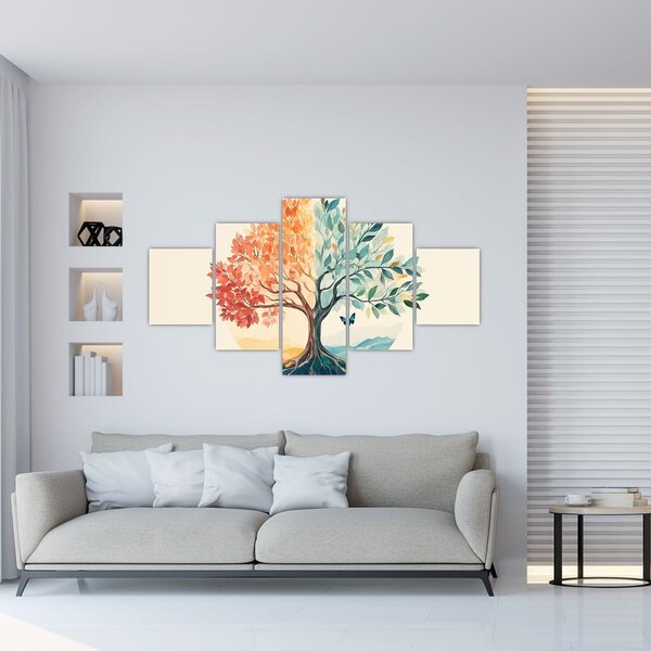 Obraz - Duální strom s motýlem (125x70 cm)