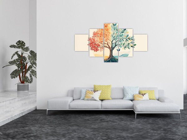 Obraz - Duální strom s motýlem (125x70 cm)