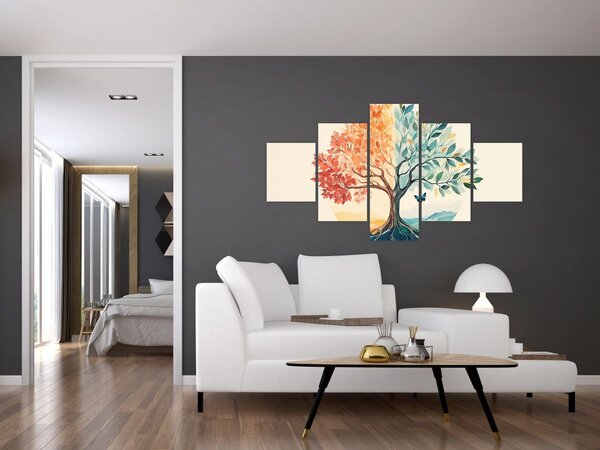 Obraz - Duální strom s motýlem (125x70 cm)