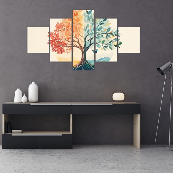 Obraz - Duální strom s motýlem (125x70 cm)