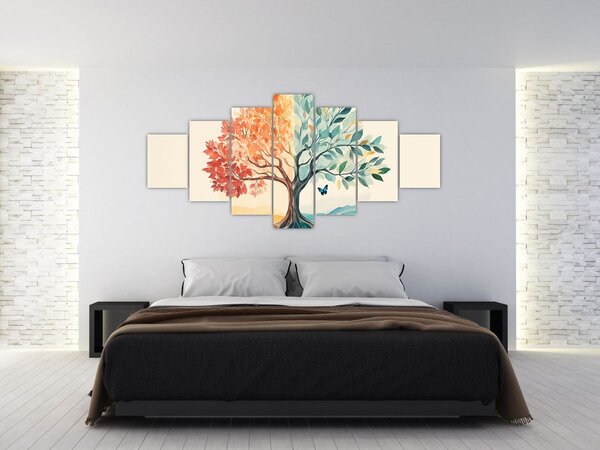 Obraz - Duální strom s motýlem (210x100 cm)