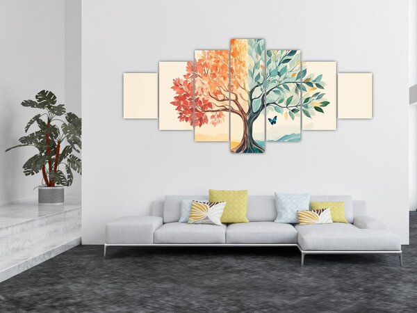 Obraz - Duální strom s motýlem (210x100 cm)