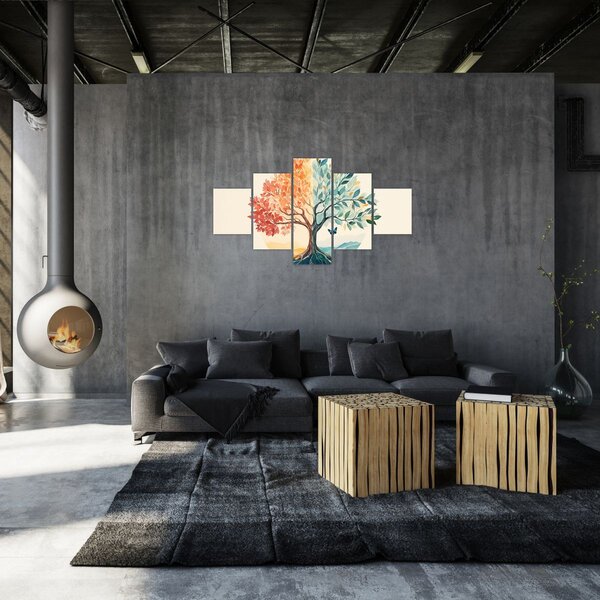 Obraz - Duální strom s motýlem (125x70 cm)