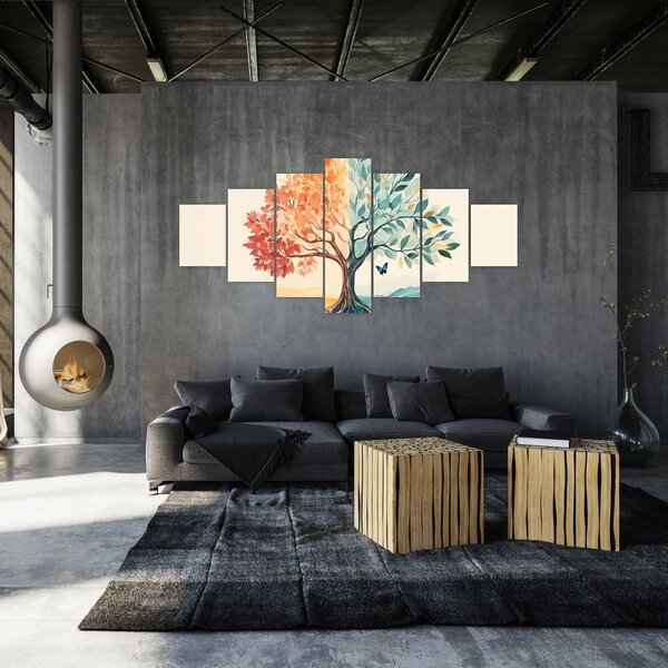 Obraz - Duální strom s motýlem (210x100 cm)