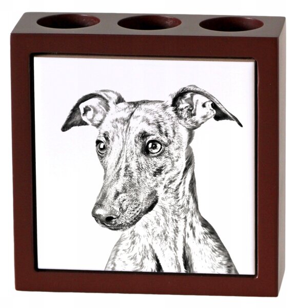 Whippet organizér na tužky s motivem psa, stojan na psací potřeby s fotografií