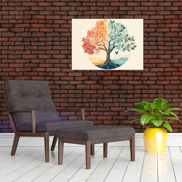 Obraz - Duální strom s motýlem (70x50 cm)