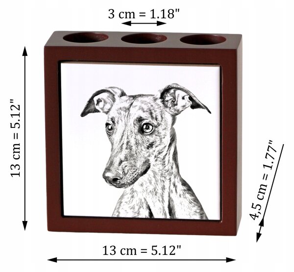 Whippet organizér na tužky s motivem psa, stojan na psací potřeby s fotografií