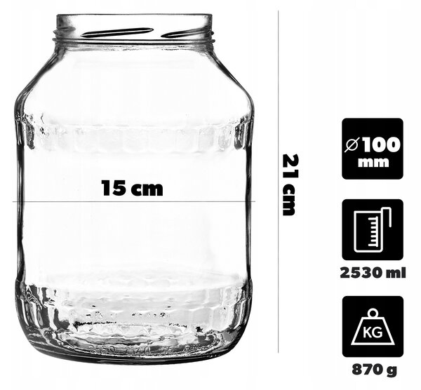 8x SKLENĚNÁ ZAVAŘOVACÍ SKLENICE 2,5L NA OKURKY, LIKÉRY, MED, DŽEM