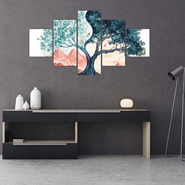 Obraz - Akvarelový strom plný života (125x70 cm)