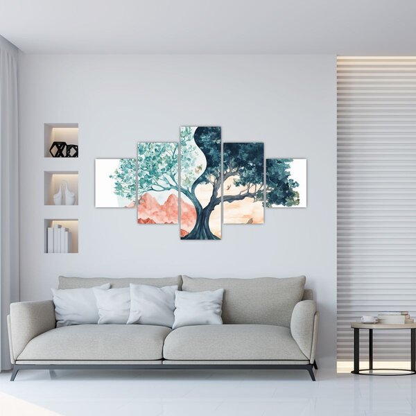 Obraz - Akvarelový strom plný života (125x70 cm)