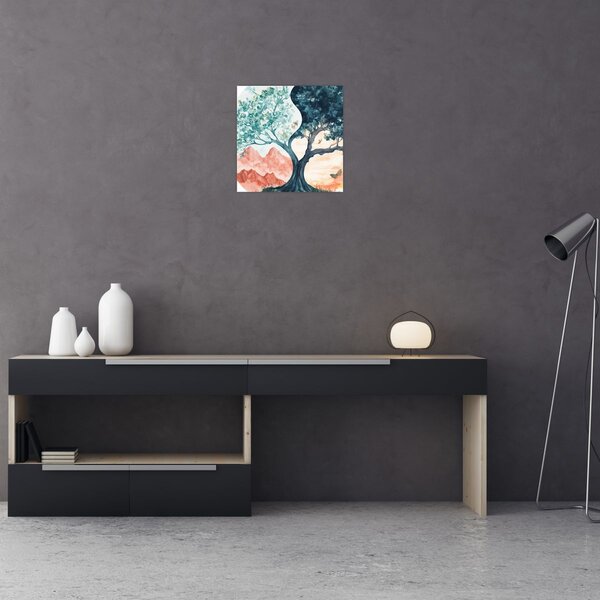 Obraz - Akvarelový strom plný života (30x30 cm)