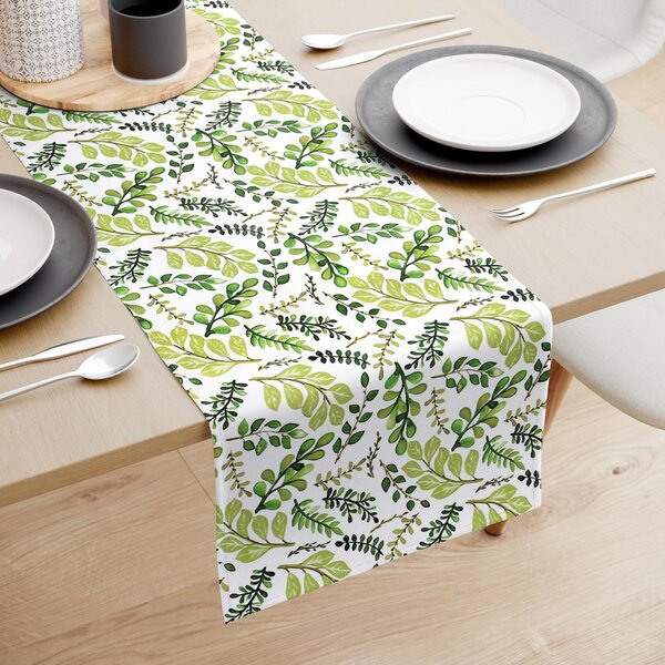 Goldea běhoun na stůl 100% bavlněné plátno - zelené lístečky 35x120 cm