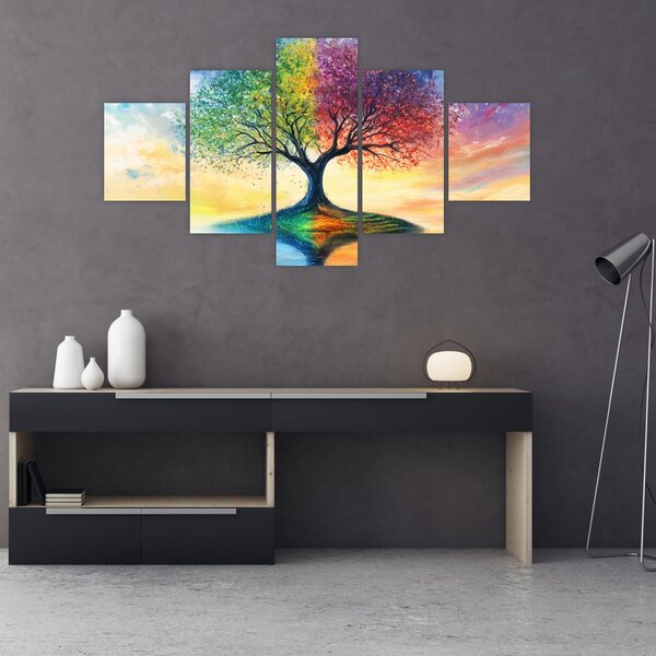 Obraz - Malovaný strom ročních období (125x70 cm)