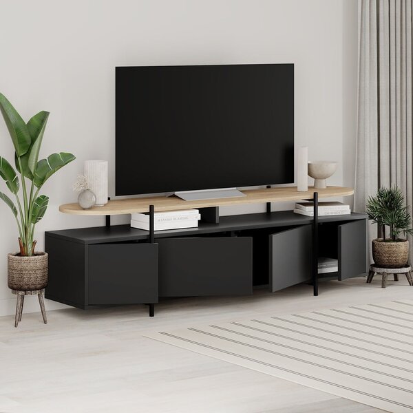 Černý TV stolek v dekoru dubu 160x48 cm Hinoa – Marckeric
