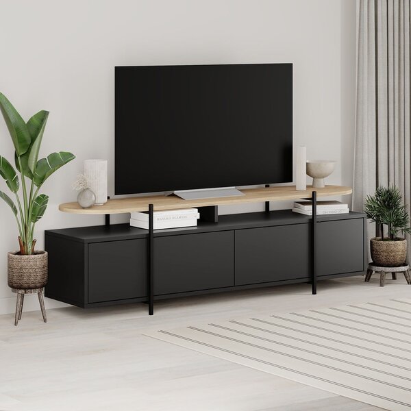 Černý TV stolek v dekoru dubu 160x48 cm Hinoa – Marckeric